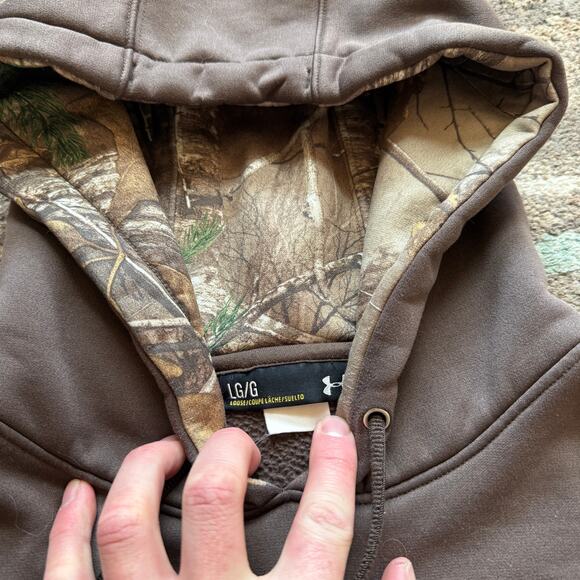 Men's Under Armour Storm Brown Realtree Camouflage Hoodie Sweatshirt Sz Large - Picture 6 of 7